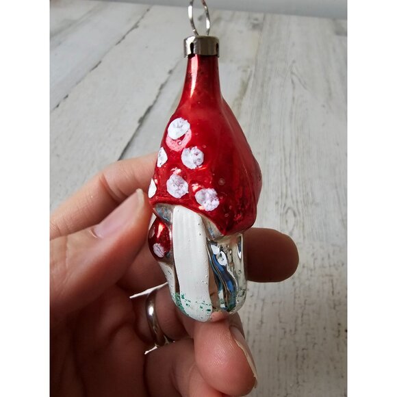 Vintage mushroom Mercury glass ornament Xmas tree mini - Picture 2 of 7